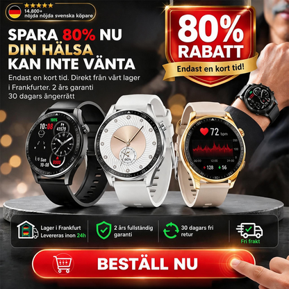 Multifunktionell Bluetooth-smartklocka för hälsoövervakning