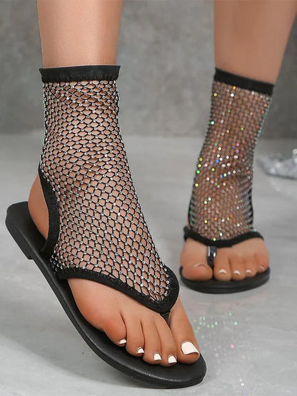 Mesh Diamant Sexig Spets Platta Sandaler