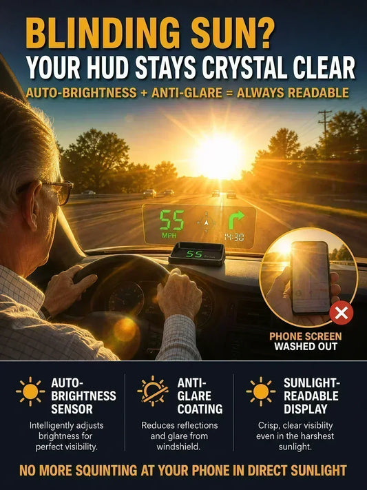 🚗50 % RABATT NU! Head-Up Display-GPS med digital hastighetsmätare för bilen – nedräkning till trafikljus och varning för rödljuskameror (HUD), universell säkerhetsvarnare för förare som hjälper dig undvika böter vid stadskörning