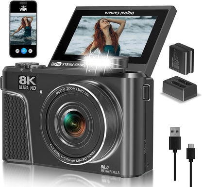 8K digitalkamera med 88 MP och 3-tums 180° vändbar skärm