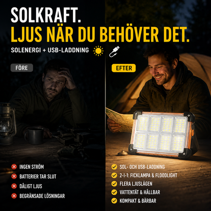 ☀️soldriven bärbar lampa, multifunktionell strålkastare för camping och nödsituationer