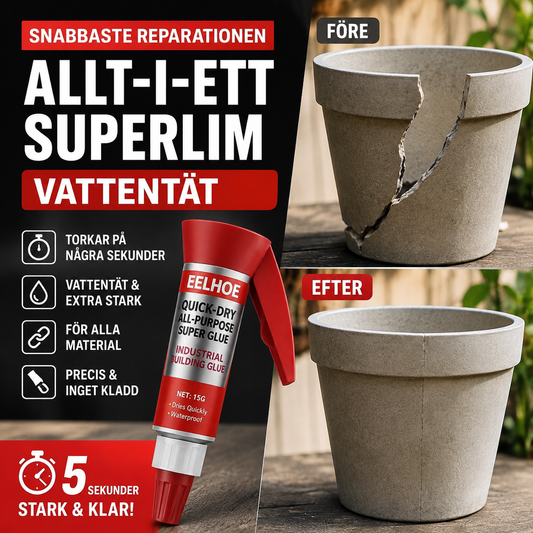Vattentåligt, snabbtorkande universal-superlim