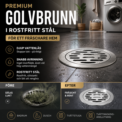 Rond, borstad rostfri avloppsbrunn med luktbarriär
