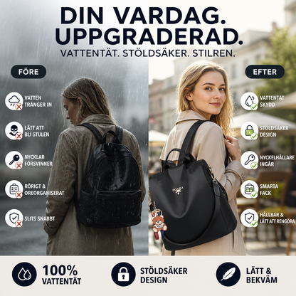 Vattentät ryggsäck för kvinnor med nyckelring och stöldskydd