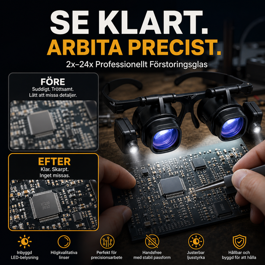 🔬 BEGRÄNSAD TID: 50 % RABATT! ✨ Precisionsglasögon med LED-förstoring – utbytbara linser, dubbla LED-lampor, handsfree 💡