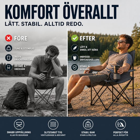 Bärbar hopfällbar campingstol med kopphållare