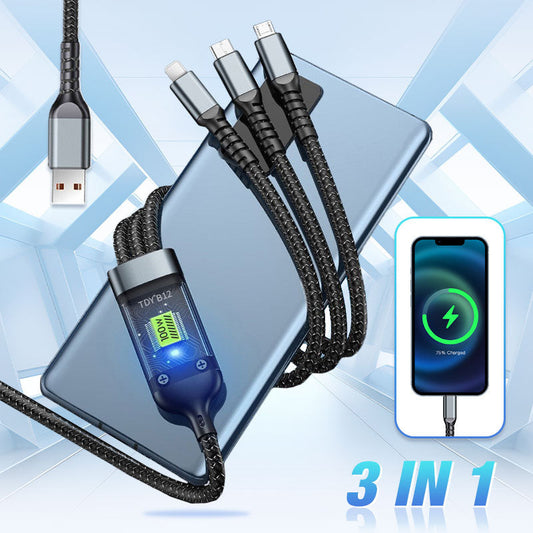 ⚡Flash-försäljning under begränsad tid🔋100w supersnabb laddning, transparent 3-i-1-datakabel