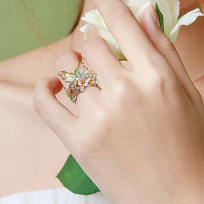 Exquisite Butterfly and Flower Justerbar ring