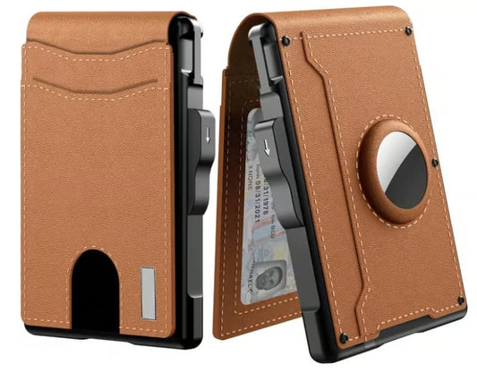 🔥Pop Up Aluminiumfodral Pengar Clip Slim Läder Slots Kreditkortsinnehavare RFID Blockering Bifold Minimalistisk Plånbok