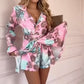 🔥Hot Sale🔥Kvinnors mode blommiga midjeförsedda långärmade klänningar