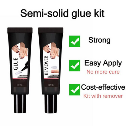 ⏳Köp en, få en gratis ✨Ny och förbättrad, snabbtorkande, halvflytande nagellim (10 g) med 10 ml nagellacksborttagare🔥