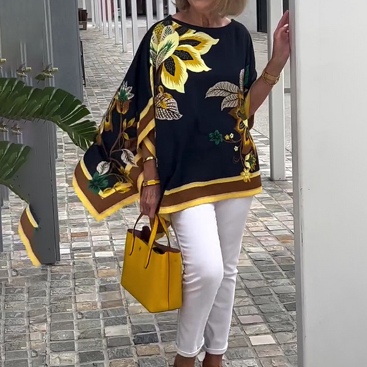 Eleganta, lösa, tryckta toppar med V-nacke för kvinnor