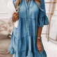 Sommerkleid mit Rüschenbesatz und V-Ausschnitt – Leichter Denim-Look