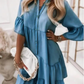 Sommerkleid mit Rüschenbesatz und V-Ausschnitt – Leichter Denim-Look