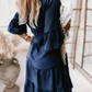 Sommerkleid mit Rüschenbesatz und V-Ausschnitt – Leichter Denim-Look