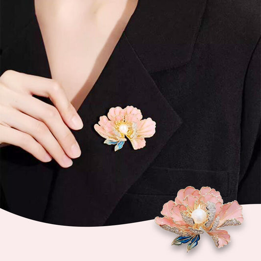 Elegant Peony-brosch i emalj för kvinnor