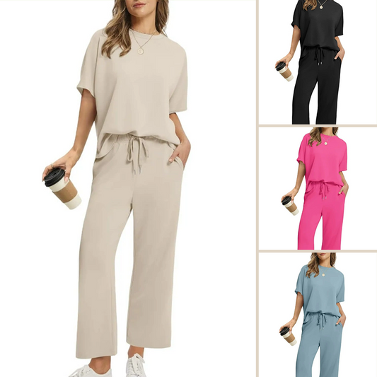 🌸Nyhet 50 % rabatt💖 2-delat set med ärmlös topp och byxor med dragsko för damer