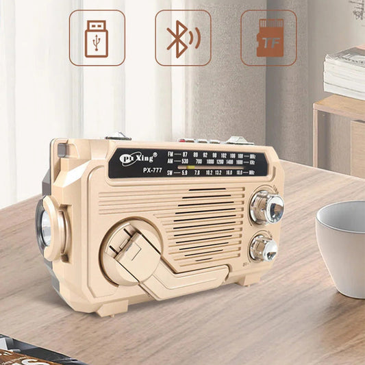 Multifunktionell handvevd bärbar radio med ficklampa