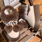 Varma, fluffiga slip-on-skor med pompom för damer
