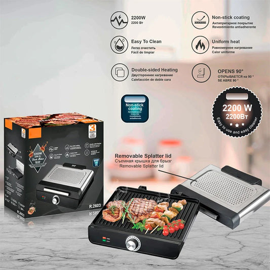 ⏳Begränsat erbjudande⏰Rökfri inomhusgrill 2200 W med non-stick-beläggning🥩