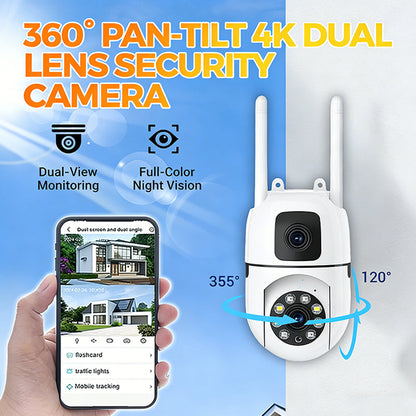 360° pan-tilt 4K säkerhetskamera med dubbla linser