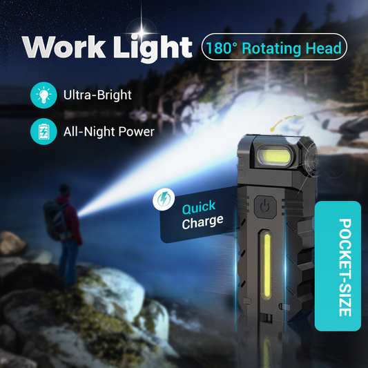 💎 50 % rabatt! 💎 180° roterbar LED-arbetslampa – Dubbla strålkastare, magnetisk bas och USB-C-laddningsport