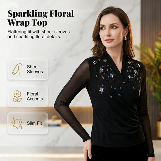 Elegant topp med V-ringning och dekorativa detaljer för damer