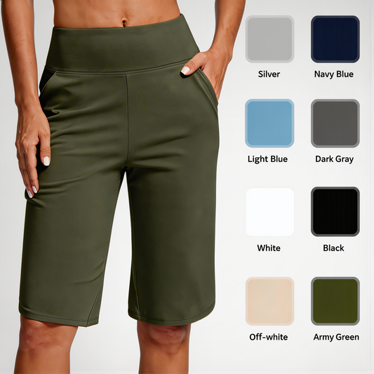 Yogashorts för damer med hög midja och fickor