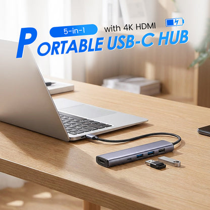 Bärbar 5-i-1 USB-C-hubb med 4K HDMI-utgång