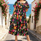 🔥Sista dagen: 57 % rabatt!⏰🌸👗 Blommig klänning med volanger, fyrkantig halsringning och fickor🏖️