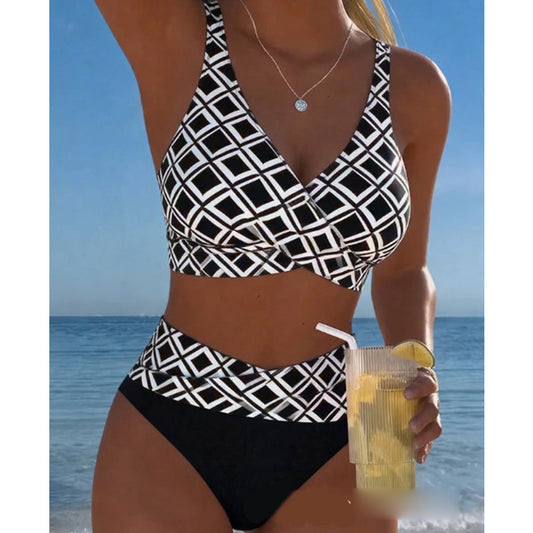 Tvådelad bikini med hög midja för kvinnor