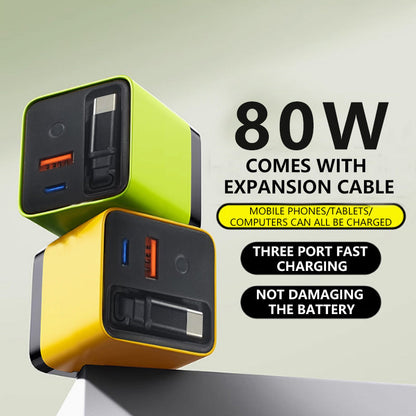 🔥🎁Nyhet 50 % RABATT🔥80W Snabbladdare med Infällbar 80 cm Type-C-kabel