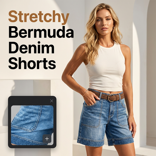 🩳 50% RABATT NU! 👖 Bermudashorts i Denim för Damer – Stretchiga & Bekväma – Perfekt för Sommaren – Medelhög Midja & Fickor 🌸