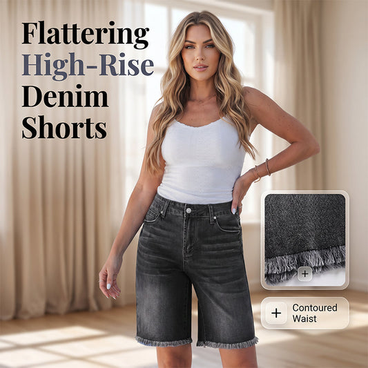 🩳 50% RABATT NU! 🎸 Dam Casual Fransade Denimshorts – Hög Midja & Slitna Detaljer – Perfekt för Bohemisk Sommarstil – Enkla att Matcha 🌸