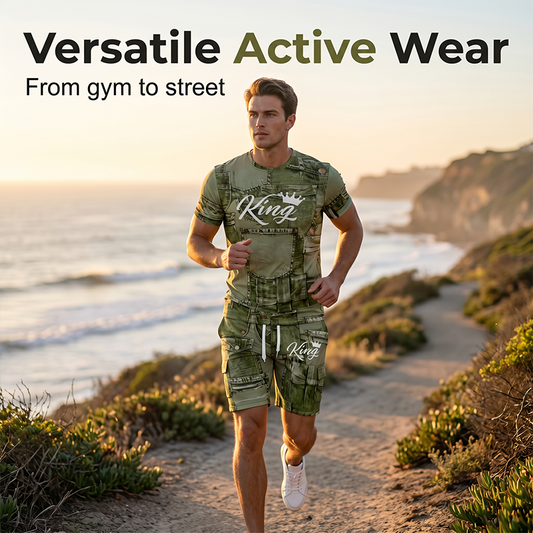 Herr Casual Fejk – T-shirt och shorts i denimtryck – set