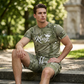 Herr Casual Fejk – T-shirt och shorts i denimtryck – set