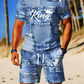Herr Casual Fejk – T-shirt och shorts i denimtryck – set