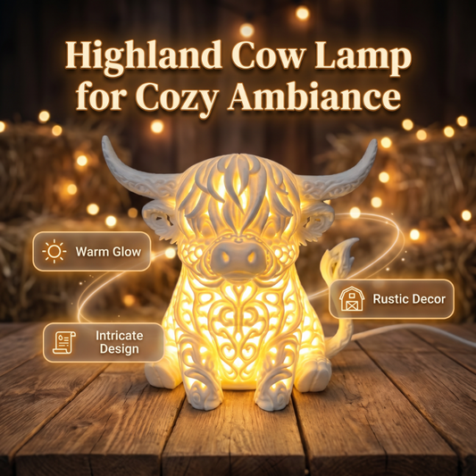 Varmt skenande Highland Cow bordslampa