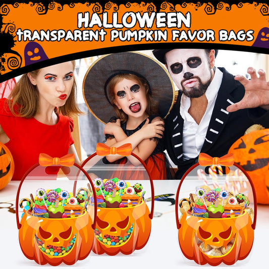 Halloween genomskinliga presentpåsar med pumpatema