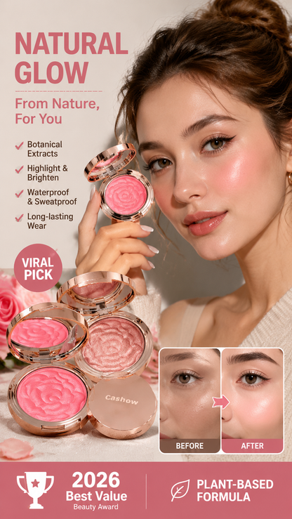 Flower Knows Strawberry Rococo Embossed Blush, matt puderrouge i nyansen Mauve Berry Rose för kinderna, ansiktsmakeup som går att bygga upp och blanda ut