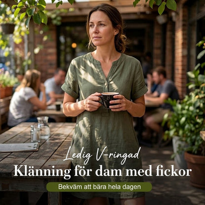Casual tunika med V-ringning och fickor för dam